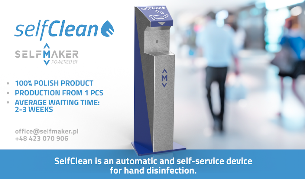 SelfMaker began production of a self-service and contact-free kiosk for hand disinfection